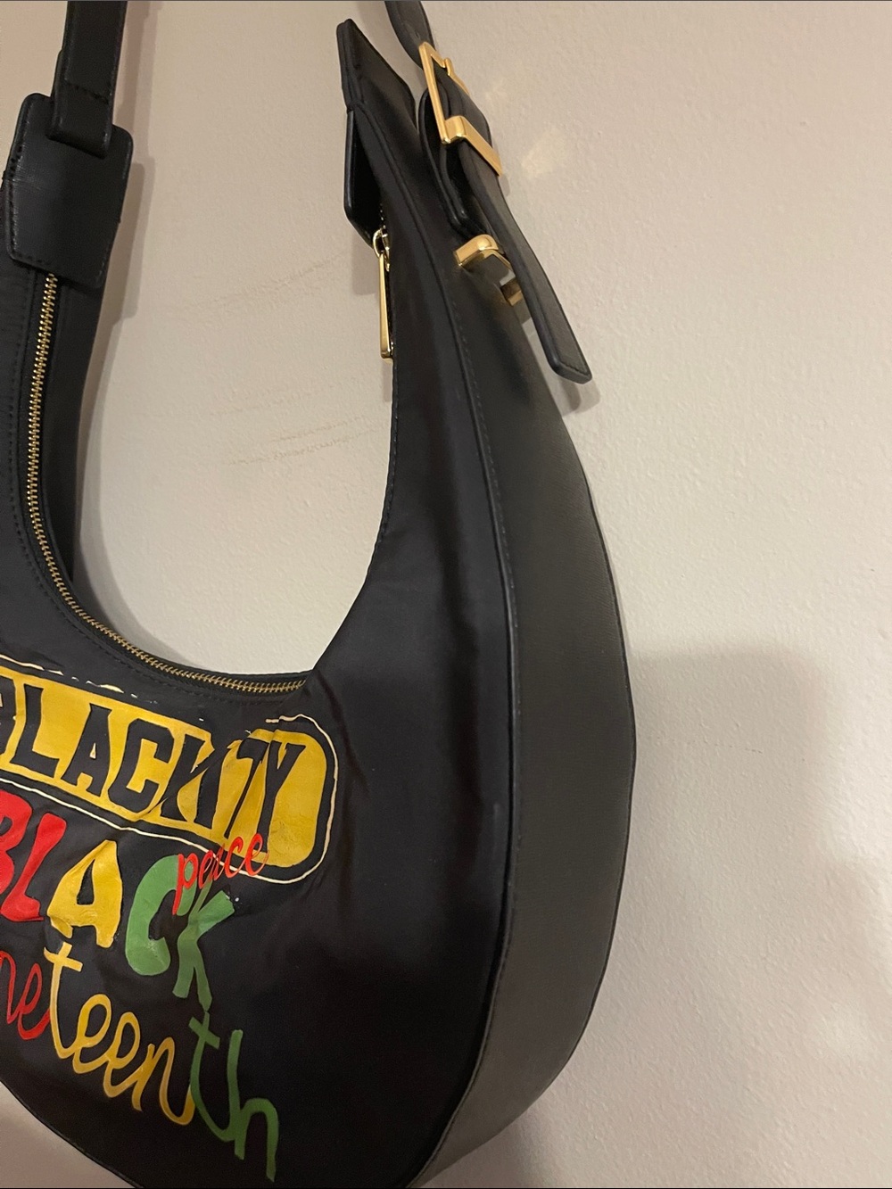 Black Juneteenth Graphic Shoulder Bag with Colorful Lettering - Picture 4 of 6